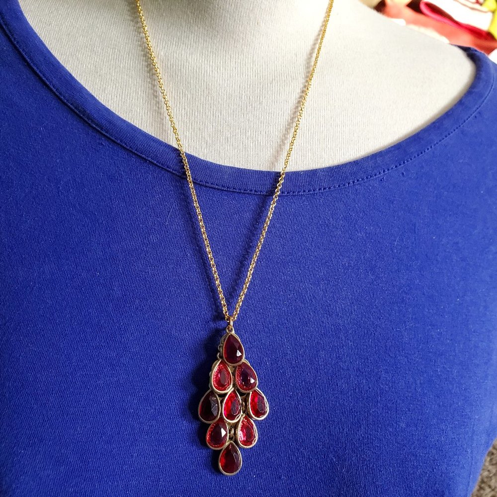 20" Gold Tone Red Chandelier Pendant Necklace Tony Alexander Jewelry Artisan NWT